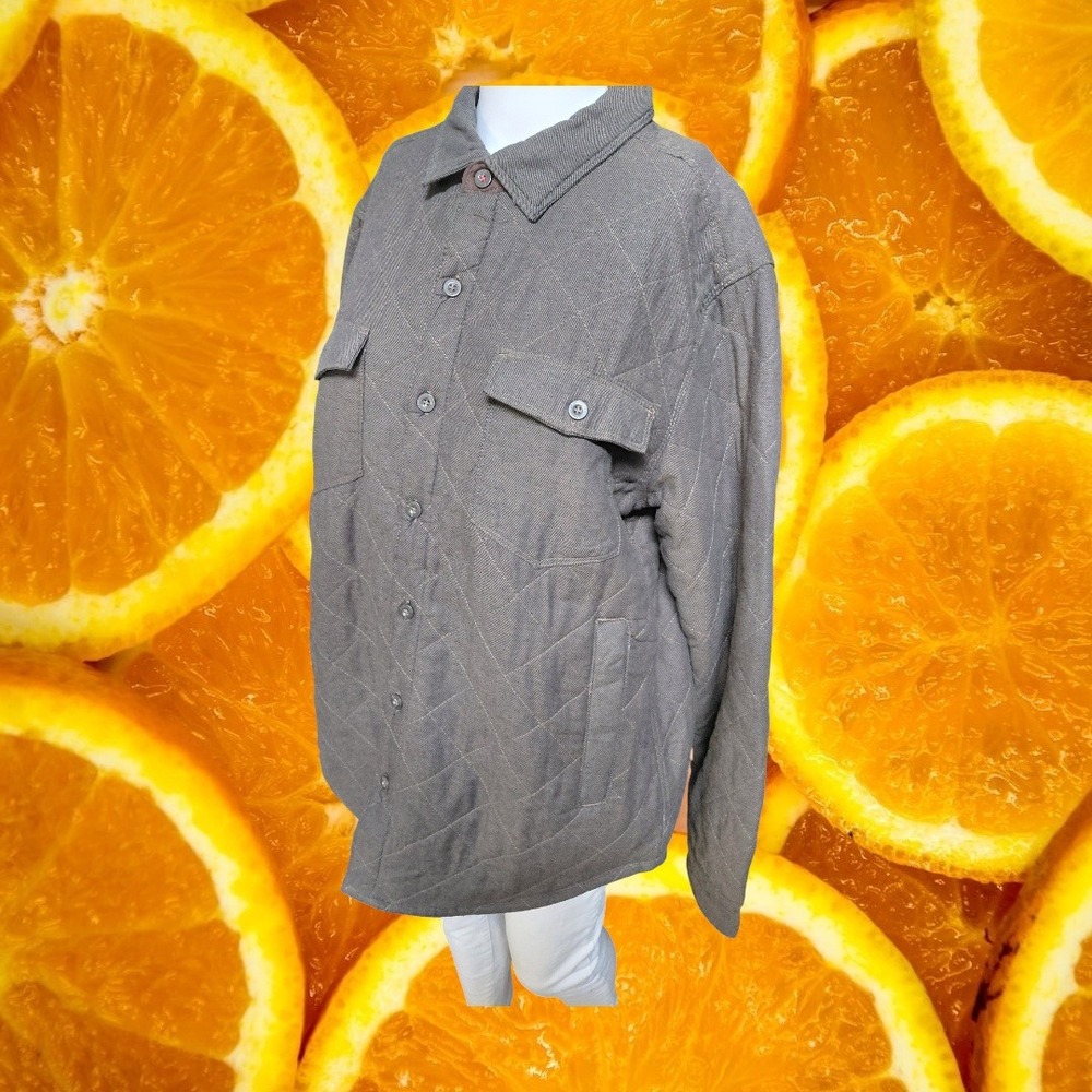 Rainforest Quilted Shirt Jacket Men L Brown Button Down Quilted Elbow Patches